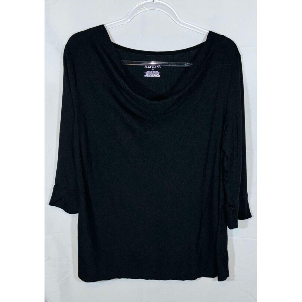Merona Low neck Black Blouse 3/4 sleeve Size XL